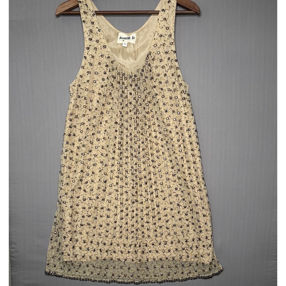 Vintage Hannah Jo Beaded Silk Midi Dress Medium Champagne Cream Whimsygoth Boho